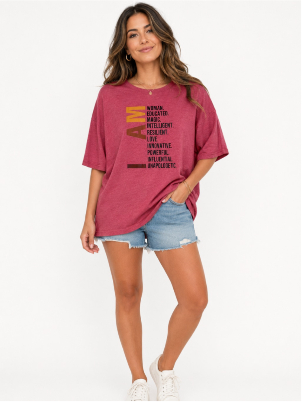 Shein Women's Size Medium Red Heather Empowering Saying Short Sleeve T-Shirt NWT
